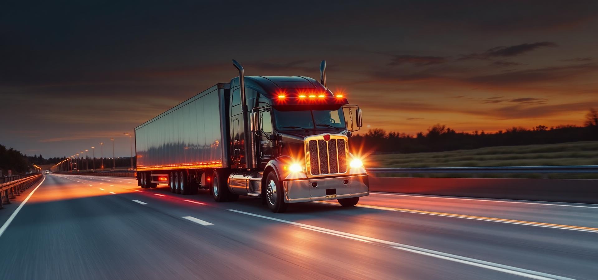 Heavy-duty semi truck on a highway at dusk